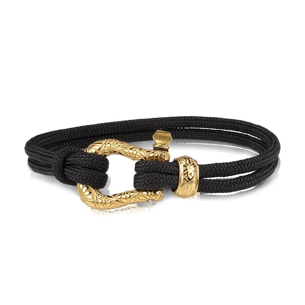 BRACELET EN CORDE NOIR/DORÉ ARZ STEEL