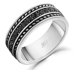 ARZ STEEL - BAGUE DÉTAILLÉ ET PIERRES NOIRES GR:11