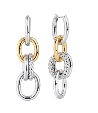 MIA - BOUCLES D'OREILLES ANNEAU PENDANT OR ET ARGENT OVALE