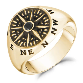 ARZ STEEL - BAGUE CHEVALIÈRE DORÉE ROSES DES VENTS GR:10