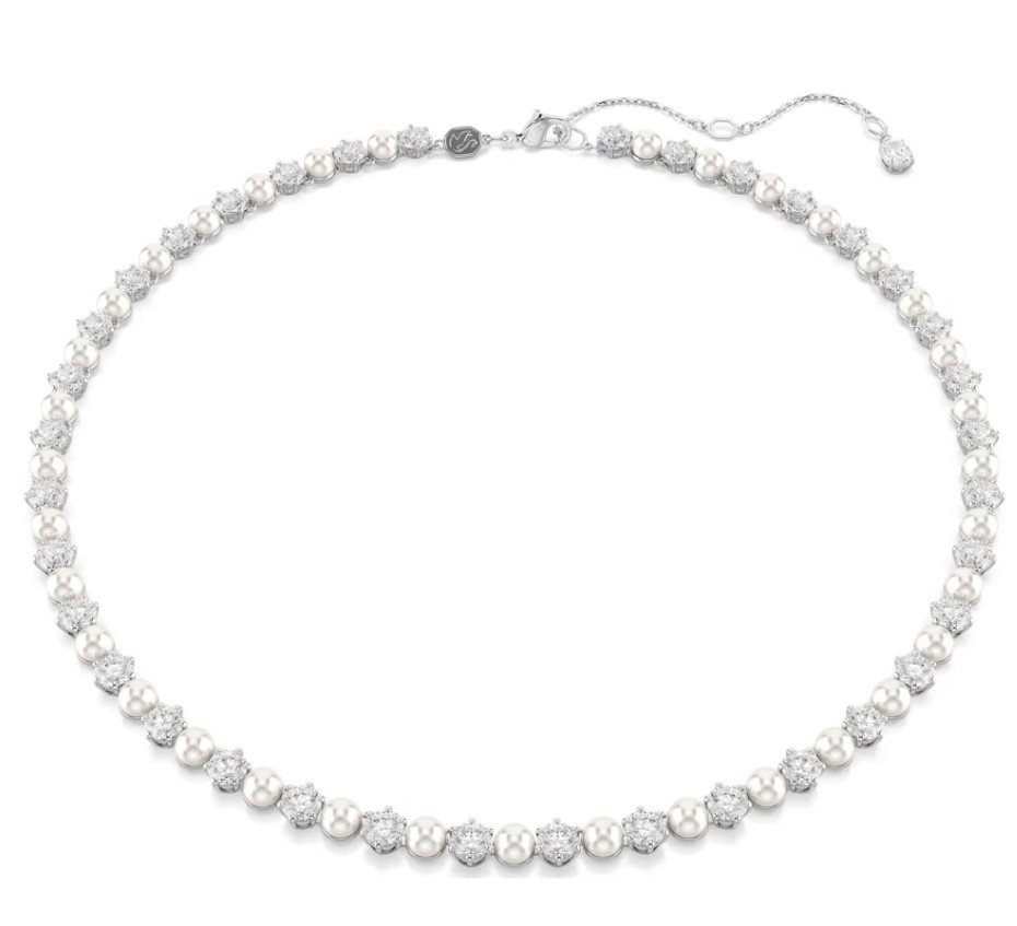 SWAROVSKI - COLLIER TENNIS MATRIX PERLE DE CRISTAL, TAILLE RONDE, BLANC, MÉTAL RHODIÉ