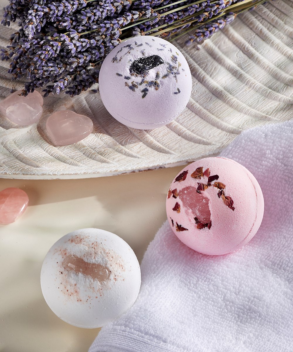 BOMBE DE BAIN AVEC CRISTAUX - QUARTZ ROSE