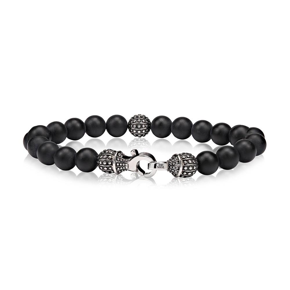 BRACELET EN PERLES D'ONYX NOIR ARZ STEEL