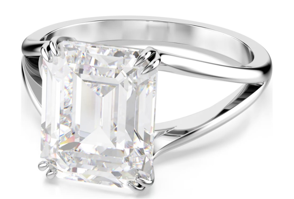 SWAROVSKI - BAGUE COCKTAIL STILLA TAILLE OCTOGONALE, BLANCHE, MÉTAL RHODIÉ