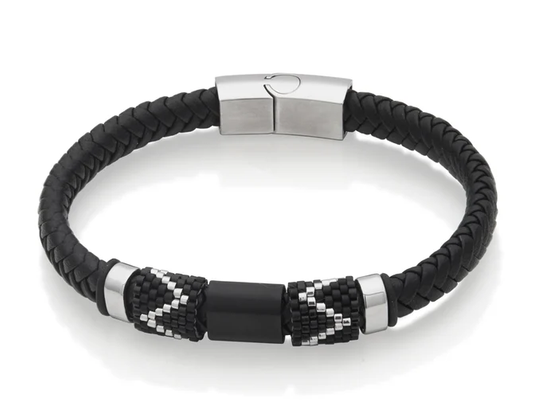 STEELX - BRACELET CUIR NOIR GR:8