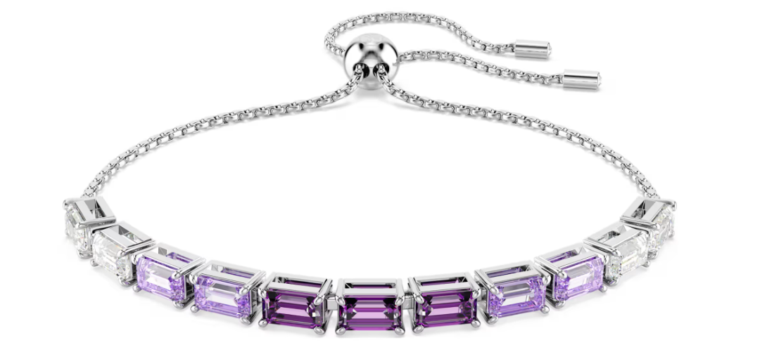 SWAROVSKI - BRACELET TENNIS MATRIX TAILLE BAGUETTE, VIOLET, MÉTAL RHODIÉ
