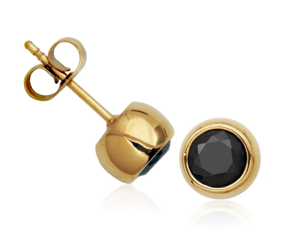 STEELX - BOUCLES D'OREILLES STUD BOULE DORÉES AVEC PIERRES NOIRE