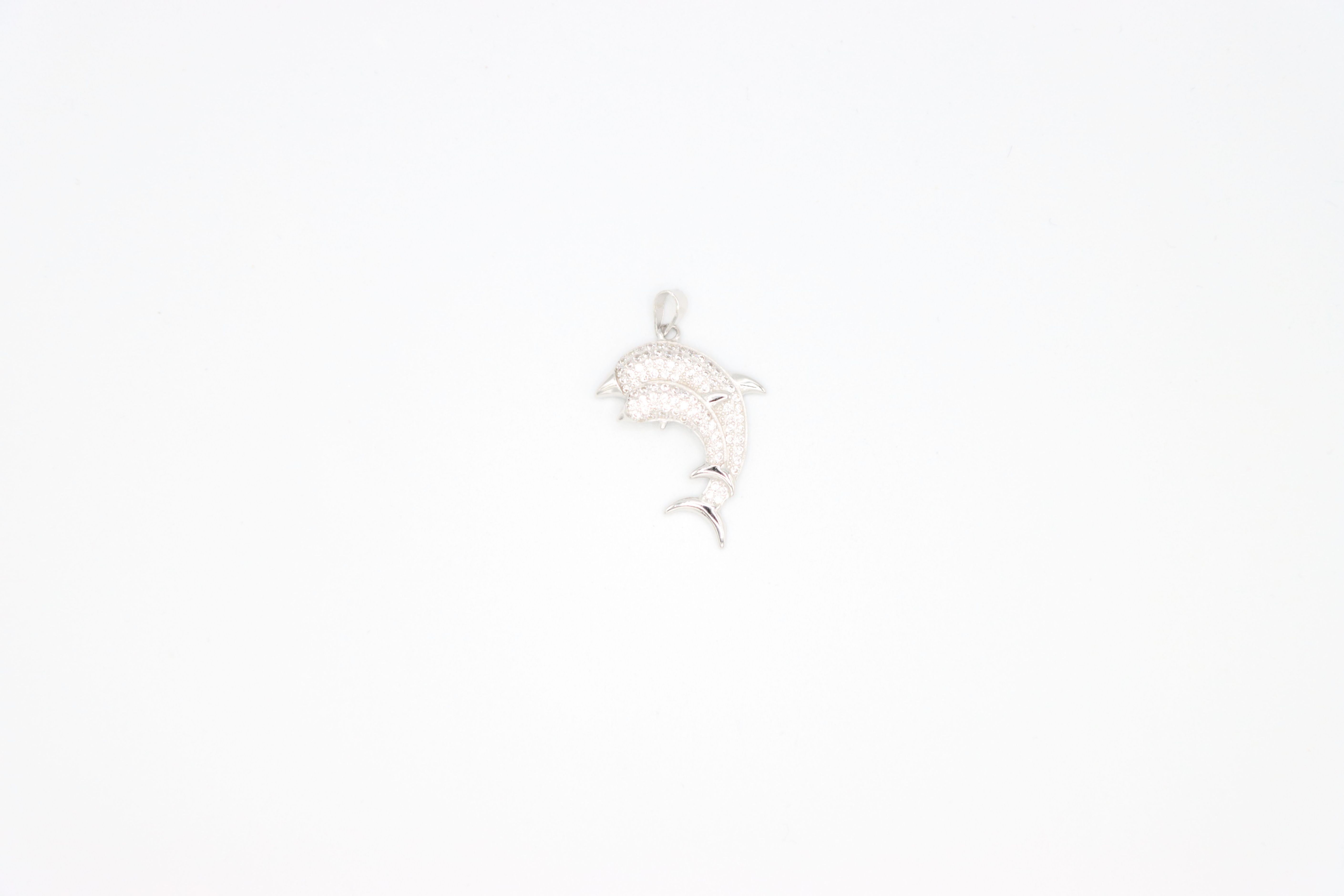 PENDENTIF 2 DAUPHINS EN ARGENT & ZIRCONS