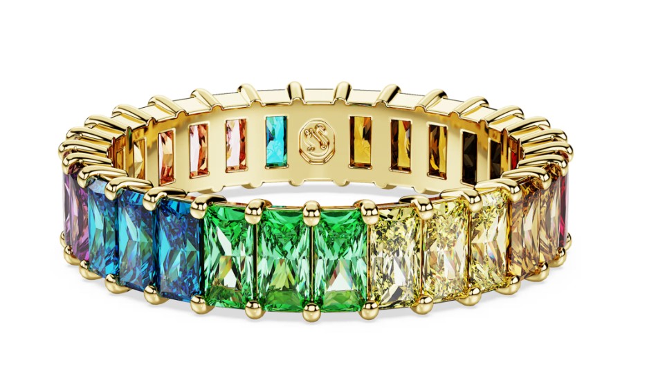 SWAROVSKI - BAGUE MATRIX TAILLE BAGUETTE, MULTICOLORE, PLACAGE DE TON OR