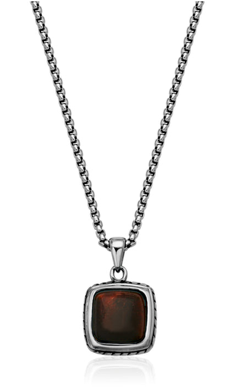 STEELX - CHAINE ARGENT AVEC PENDENTIF CARRÉ PIERRE BRUNE
