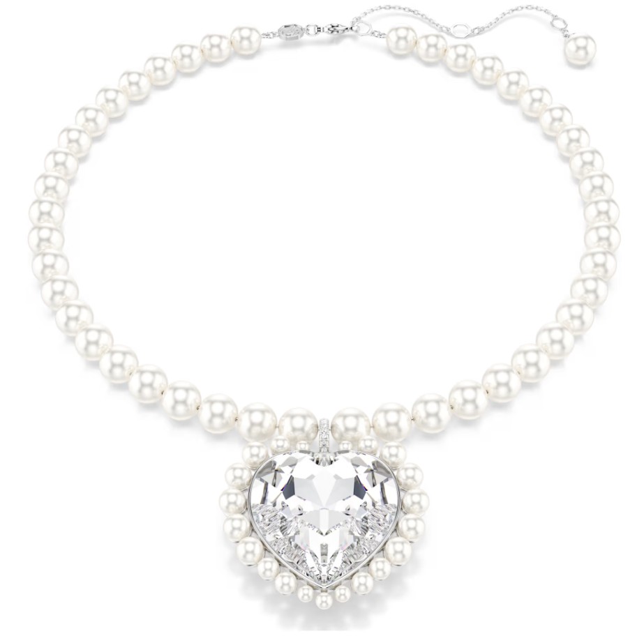 SWAROVSKI - COLLIER CRYSTAL PEARL, TAILLE COEUR, BLANC, MÉTAL RHODIÉ