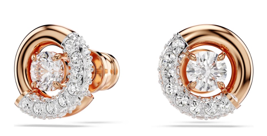 SWAROVSKI - CLOUS D'OREILLES DEXTERA TAILLE RONDE, BLANCHES, PLACAGE DE TON OR ROSÉ