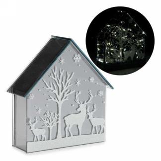 MAISON ILLUMINÉE EN VERRE AVEC CERFS SCINTILLANTS