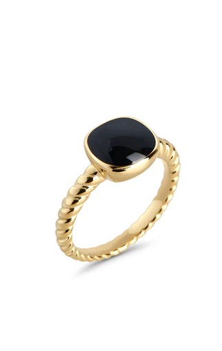 MIA - BAGUE DORÉ PIERRE NOIRE GR:8