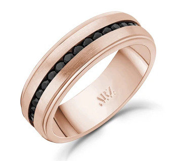 ARZ STEEL - BAGUE ROSE OR CZ NOIR GR:8