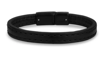 ARZ STEEL - BRACELET NOIR EN CUIR GRANDEUR:8