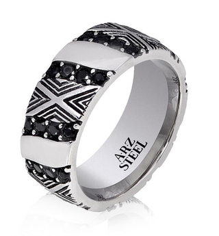 ARZ STEEL - BAGUE AVEC CZ NOIR GR:10