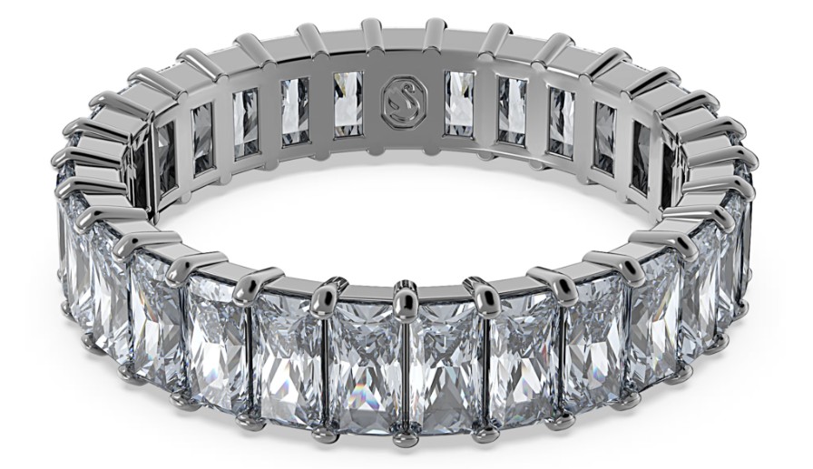 SWAROVSKI - BAGUE MATRIX TAILLE BAGUETTE, GRIS, MÉTAL PLAQUÉ RUTHÉNIUM