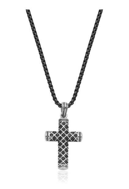 STEELX - CHAINE NOIR AVEC CROIX ARGENT NOIR