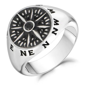 ARZ STEEL - BAGUE CHEVALIÈRE ARGENT ROSES DES VENTS GR:11