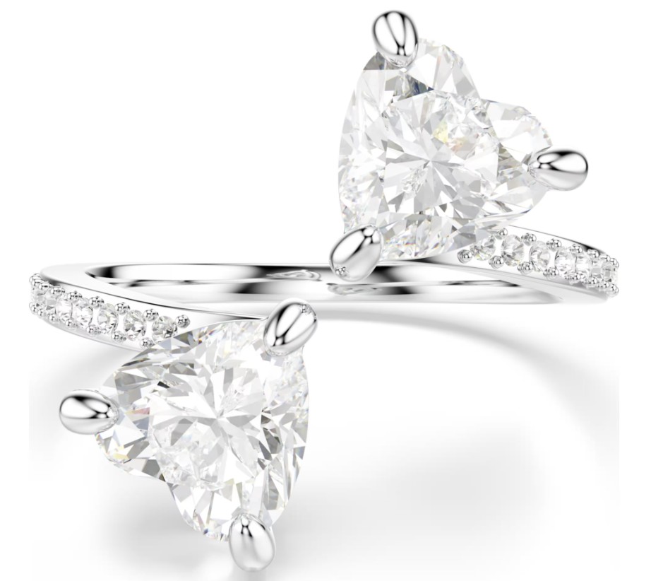 SWAROVSKI - BAGUE OUVERTE MESMERA ATTRACT TAILLE COEUR, PAVÉ, COEUR, BLANCHE, FINITION ARGENTÉE