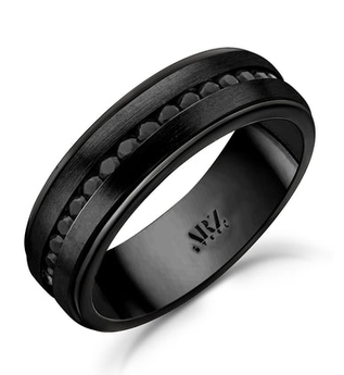 ARZ STEEL - BAGUE NOIR AVEC LIGNE DE CZ NOIRES GR:11