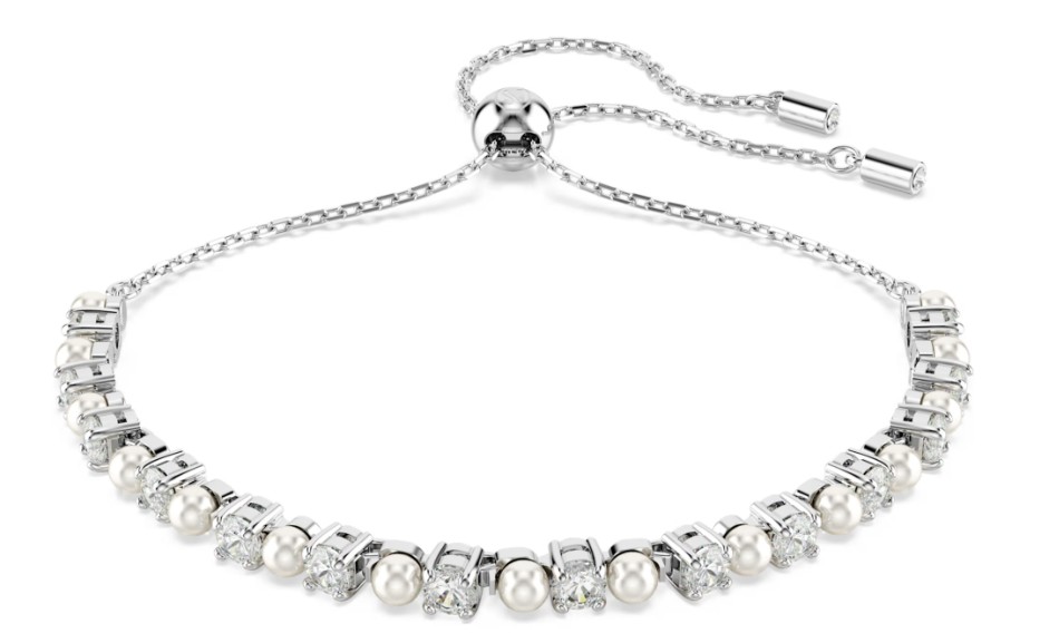 SWAROVSKI - BRACELET TENNIS MATRIX PERLE DE CRISTAL, TAILLE RONDE, BLANC, MÉTAL RHODIÉ