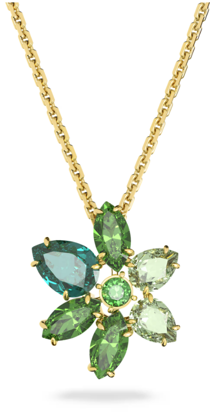 SWAROVSKI - PENDENTIF GEMA TAILLES VARIÉES, FLEUR, VERT, PLACAGE DE TON OR