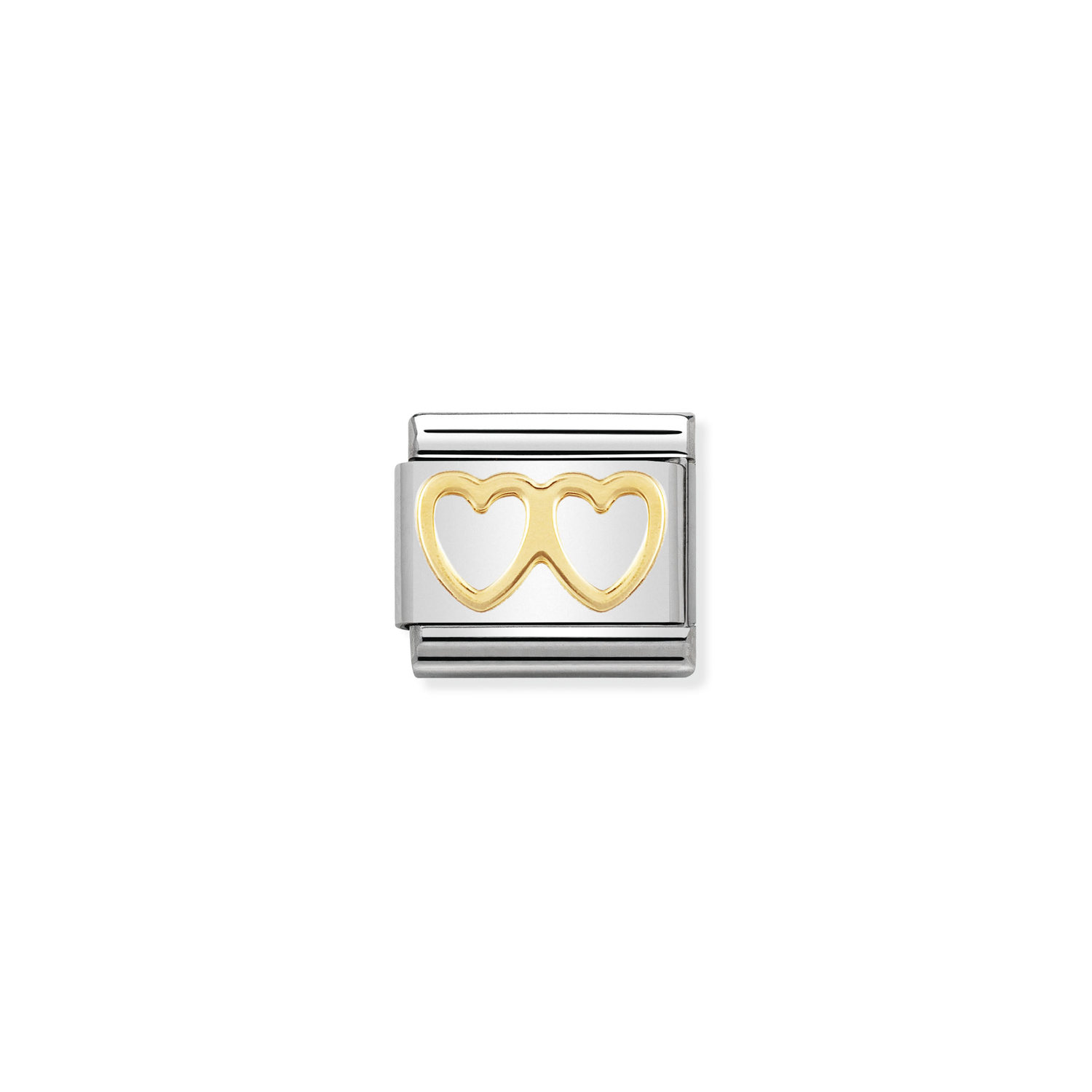 NOMINATION - MAILLE EN STAINLESS AVEC ÉMAIL EN OR 18K - DOUBLE COEUR