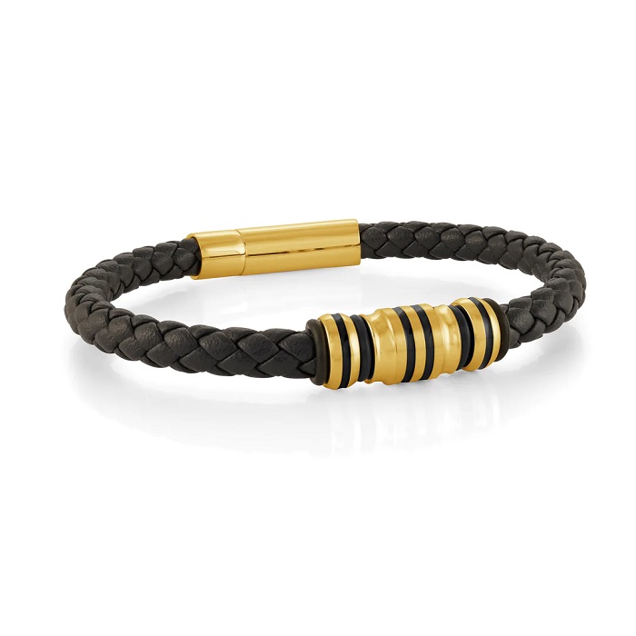 BRACELET EN CUIR NOIR ET ACIER INOXYDABLE - ITALGEM