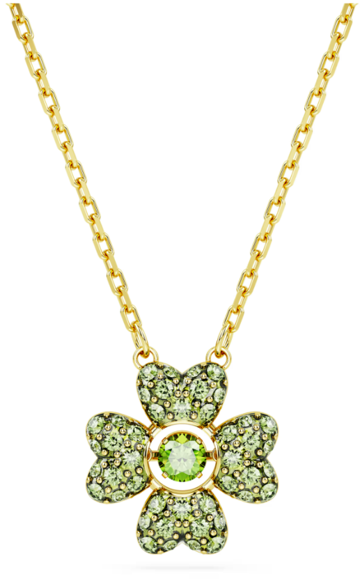 SWAROVSKI - PENDENTIF IDYLLIA TRÈFLE À QUATRE FEUILLES, VERT, PLACAGE DE TON OR