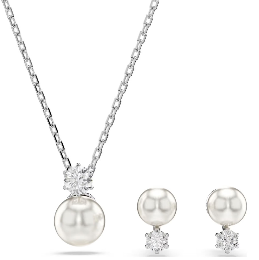 SWAROVSKI - PARURE MATRIX PERLE DE CRISTAL, TAILLE RONDE, BLANC, MÉTAL RHODIÉ