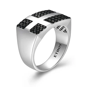 ETHOS - BAGUE ARGENT 9.25 CROIX CZ NOIR GR:10