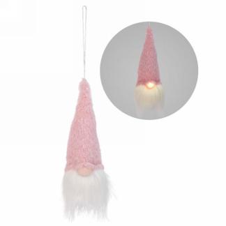 ORNEMENT GNOME ILLUMINÉ FAUSSE FOURRURE ROSE