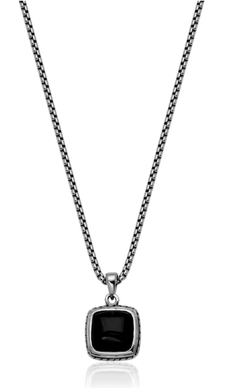 STEELX - CHAINE ARGENT AVEC PENDENTIF AVEC PIERRE NOIR