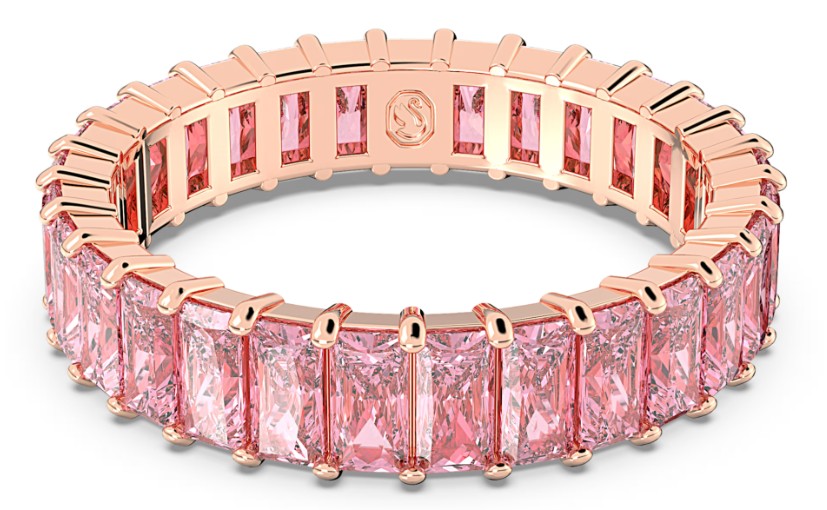 SWAROVSKI - BAGUE MATRIX TAILLE BAGUETTE, ROSE, PLACAGE DE TON OR ROSÉ