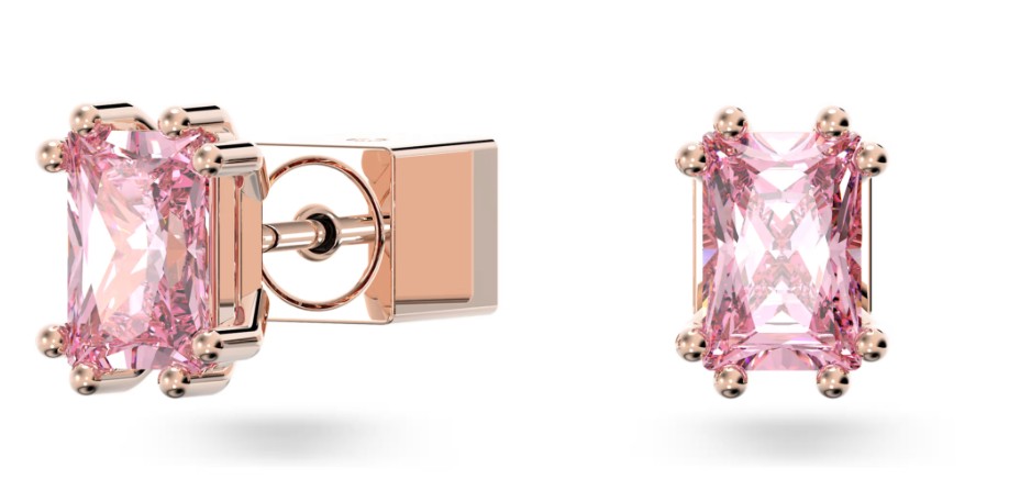 SWAROVSKI - CLOUS D'OREILLES CHROMA TAILLE COUSSIN, ROSES, PLACAGE DE TON OR ROSÉ