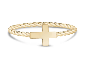 ARZ STEEL - BAGUE TORSADE DORÉE AVEC CROIX GR:9