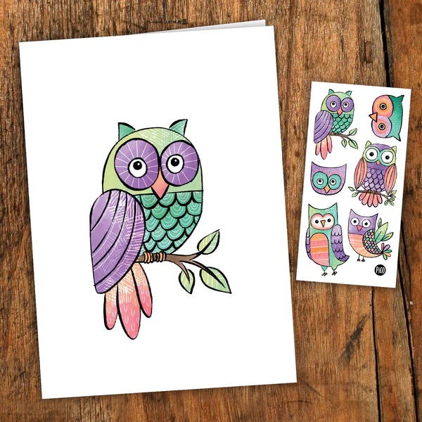 CARTE DE SOUHAITS - LES CHOUETTES HIBOUX