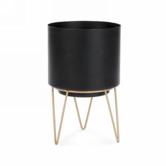 PETIT POT NOIR SUR PIED DORÉ