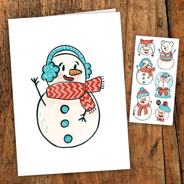 CARTE DE SOUHAITS - LES BONHOMMES DE NEIGES