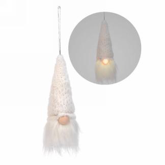 ORNEMENT GNOME ILLUMINÉ FAUSSE FOURRURE BLANCHE