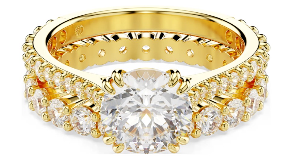 SWAROVSKI - BAGUE STILLA PARURE (2), TAILLE ROND, BLANCHE, PLACAGE DE TON OR