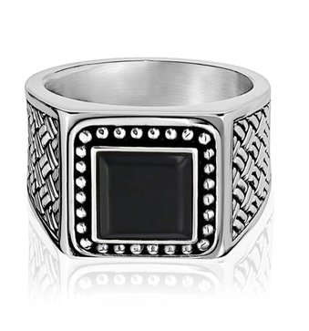 ARZ STEEL - BAGUE AVEC DÉTAILLE ET PIERRE NOIR GR:10